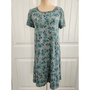 Disney Mickey Mouse Lularoe Gray & Green Carly High Low Dress Sz S Pocket